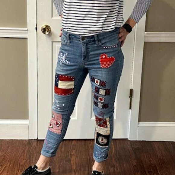 July 4th Special !!! Jessica Simpson Sz 6 Stretch Patchwrk OOAK Patriotic Jeans - Picture 3 of 8